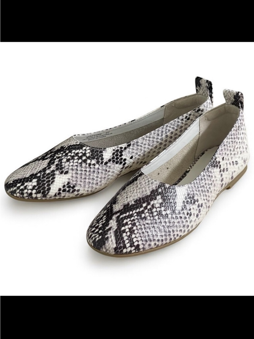 SENSO Daphne Black and White Snakeskin Ballet Flats Sz 37 Almond Rounded Toe
